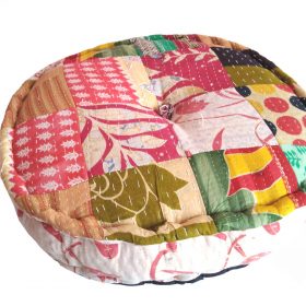 Round patchwork kantha pillow cushion