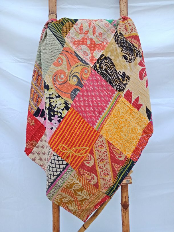 Artisan hand-stitched Patchwork Kantha Quilt | Vintage Kantha Quilts