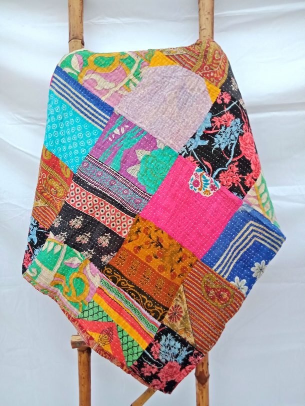 Floral Pattern Patchwork Kantha Quilt | Vintage Kantha Quilt