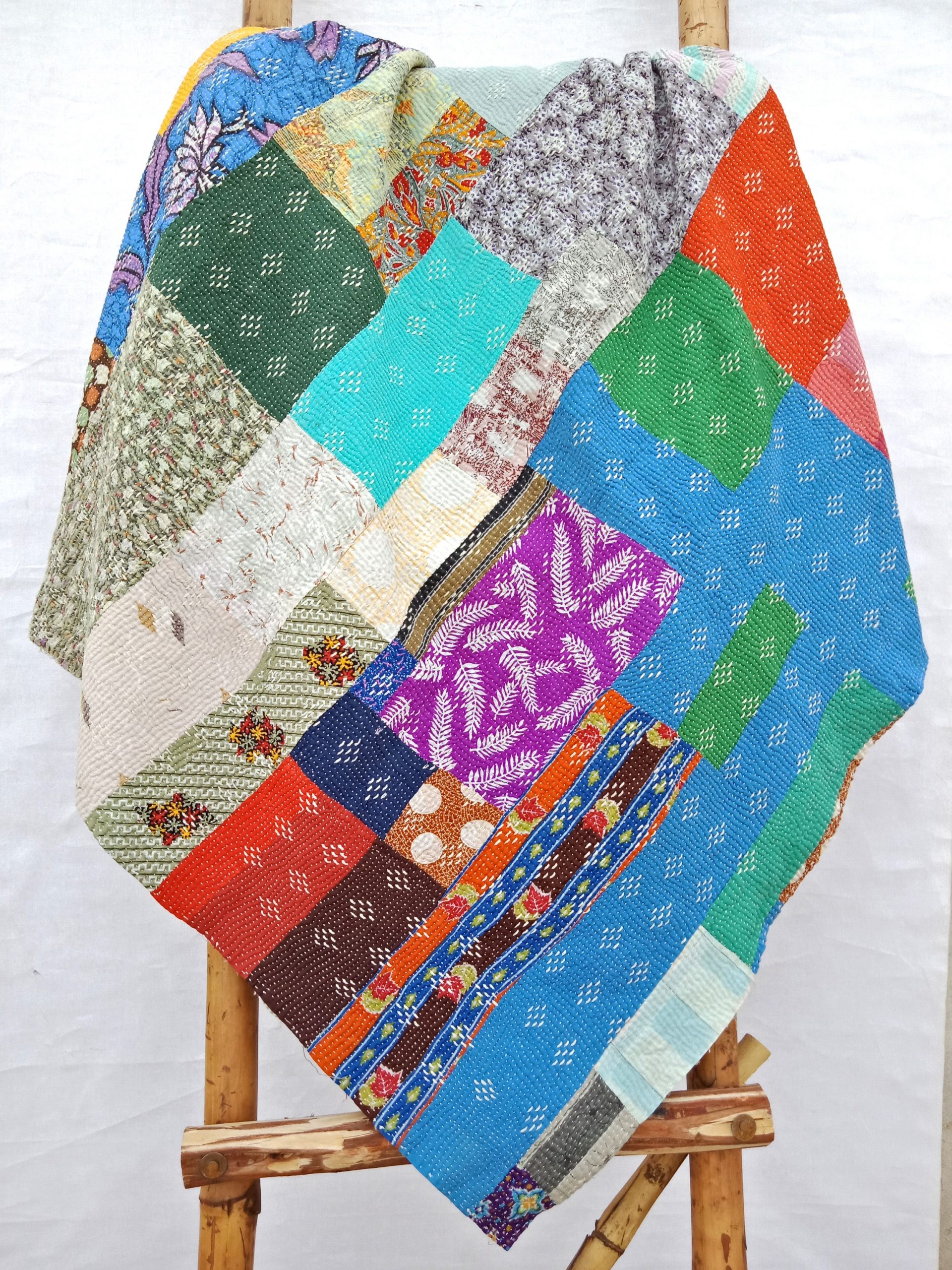 6 Layered Patchwork Kantha Quilt | Vintage Kantha Quilt | Kantha Throw