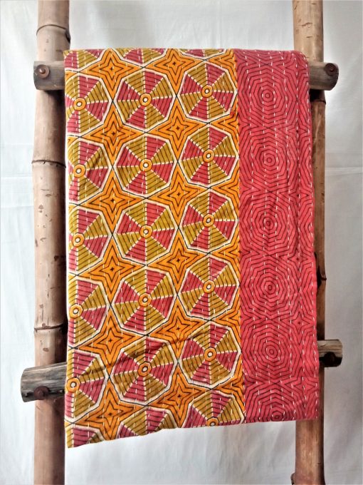Geometric Pattern Vintage Kantha Quilt
