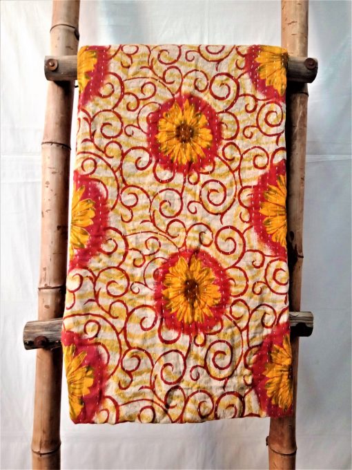 Sunflower Pattern Vintage Kantha Throw