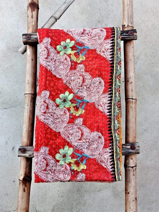 Handmade Kantha Quilt Paisley Pattern