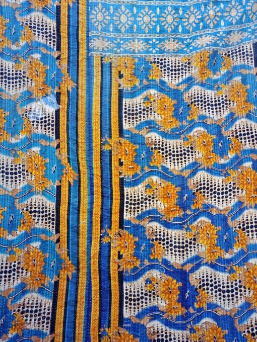 Artisan crafted Polka Dot Kantha Twin Quilt