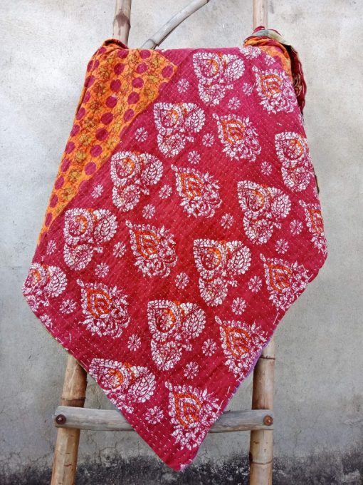 Polka Dot 3 Layered Floral Kantha Quilt Twin Size