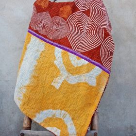 Spiral Heart Twin Size Vintage Kantha Quilt
