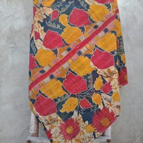 Multi Colour Kantha Embroidered Quilt