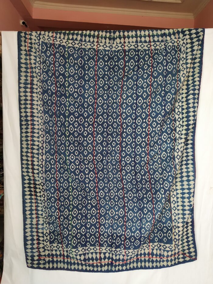 Handmade Vintage Kantha Indigo Throw | Bohemian Indigo Kantha