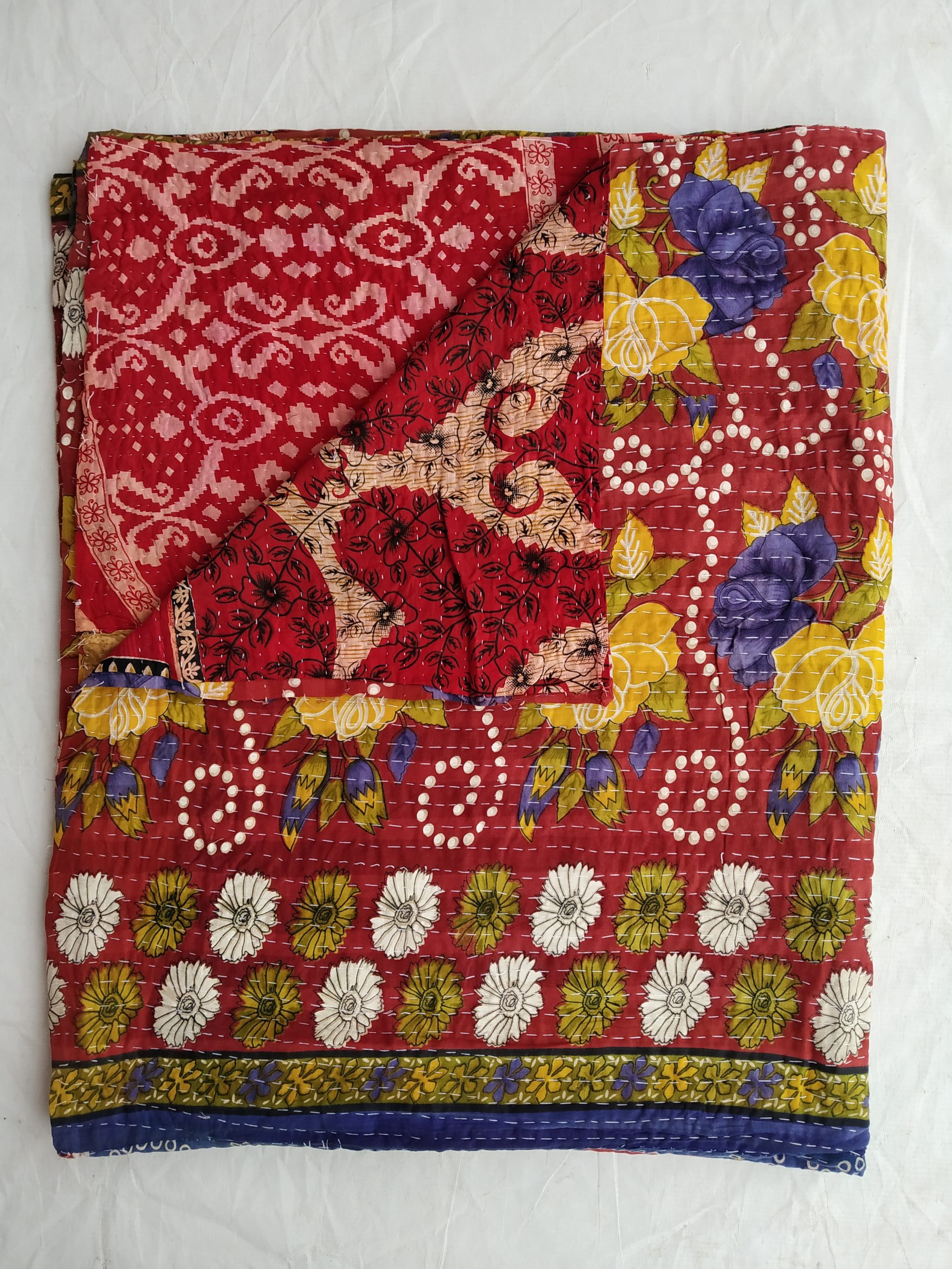 Floral Boho Indian Kantha Quilt Vintage Kantha Quilts, Throw Blankets