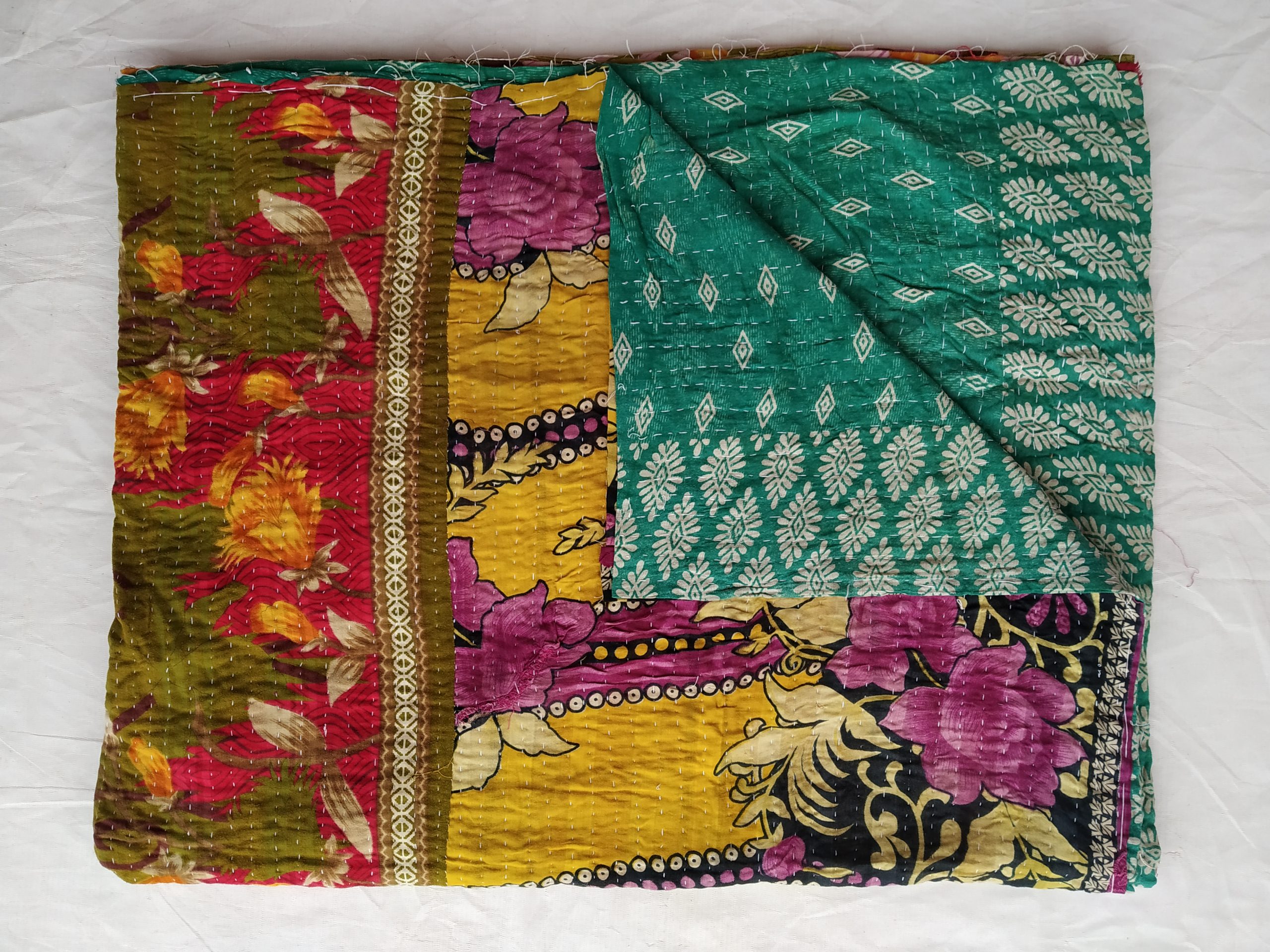 Rare Print Queen Bengal Kantha Quilt - Vintage Kantha Quilts, Throw ...