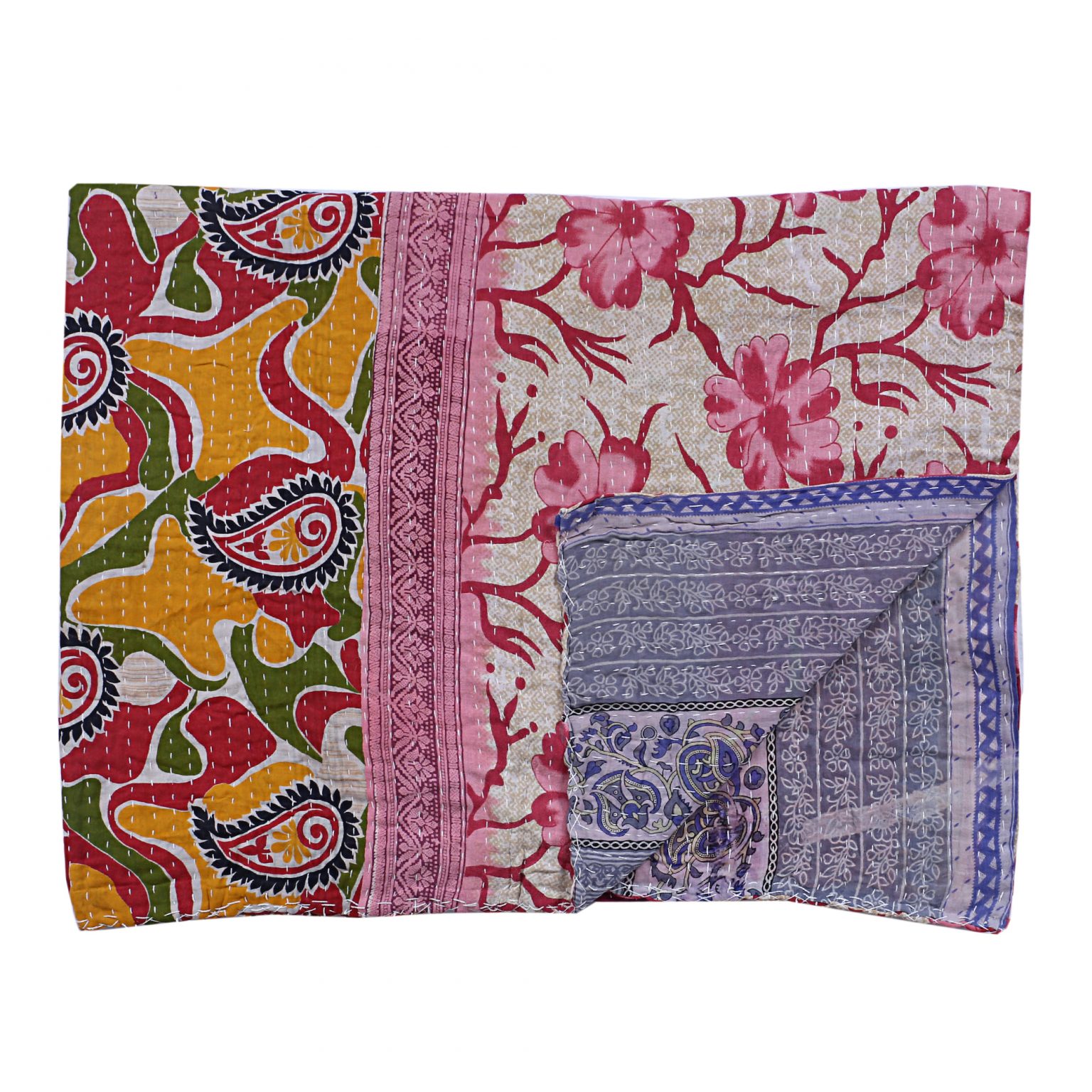 Paisely Indian Kantha Quilt Twin Thrrow - Vintage Kantha Quilts, Throw ...