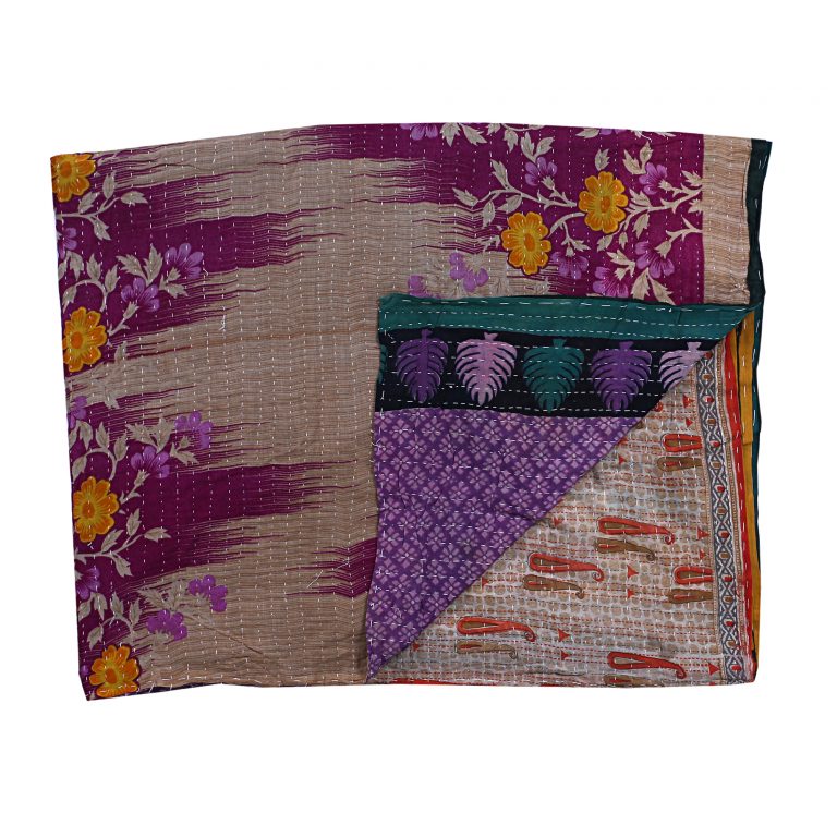 Kantha Gudari Hand Stitched Queen Throw - Vintage Kantha Quilts, Throw ...